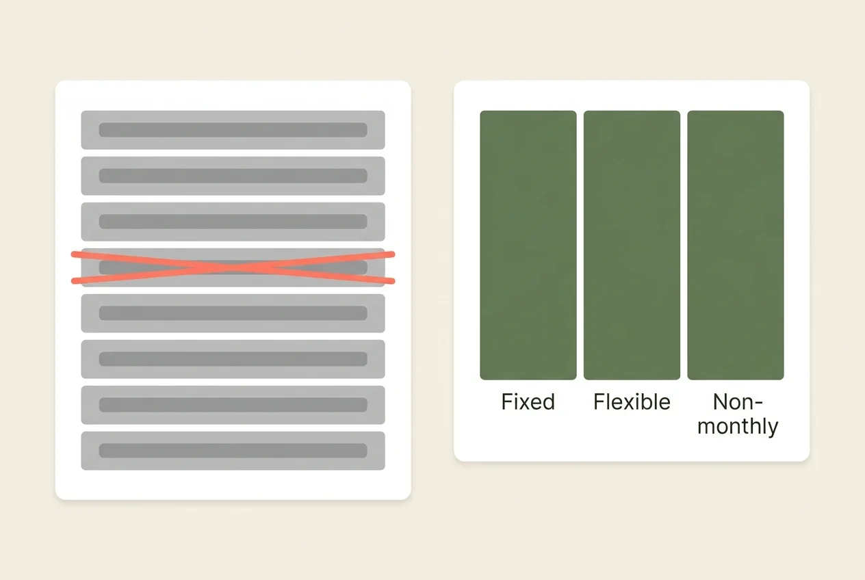 Illustration of one app cancelling a subscription charge next to another app showing a monthly budget with a flexible spending bar